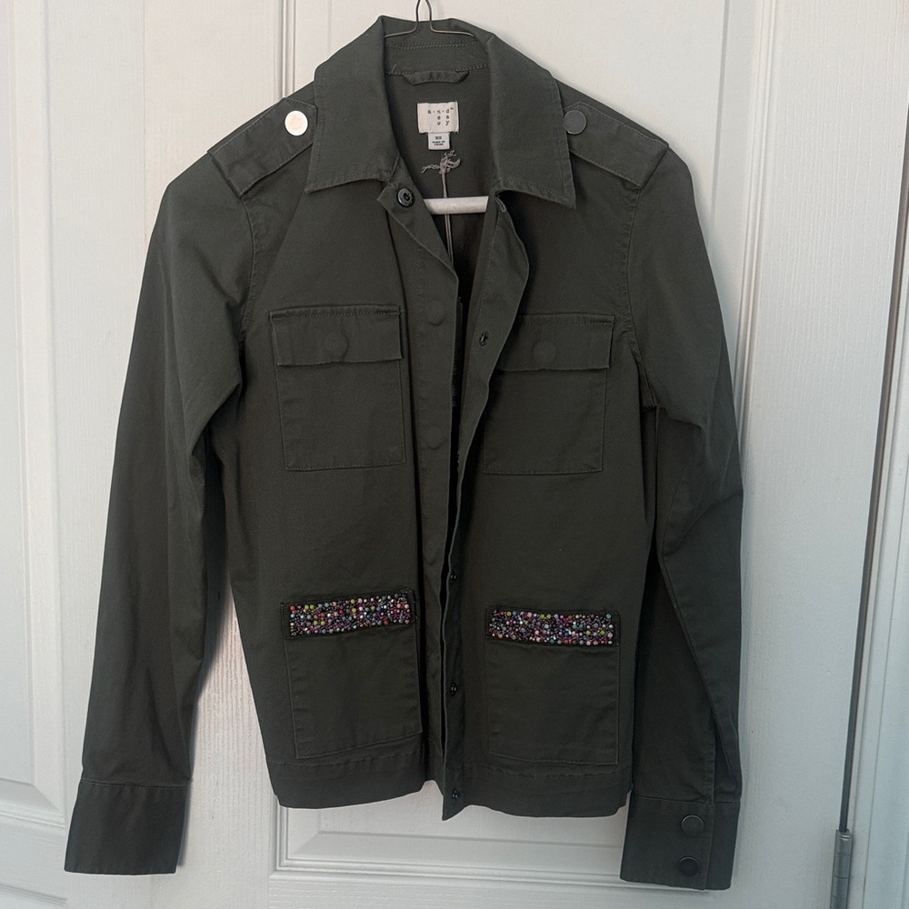 a new day Dark Green Jacket with Beaded Accents